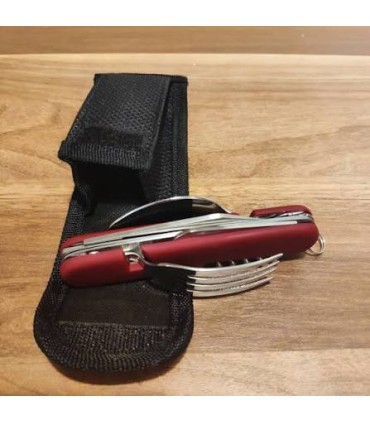 Couteau de poche 11cm camping 6 pièces inox + étui