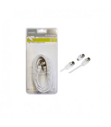 Cordon tv 5m 9.52mm male/femelle+adaptateur