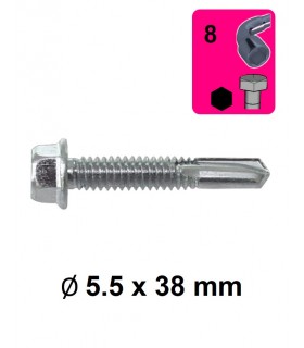 Vis tôle autoperceuse tête hexagonale  Ø 5.5 x 38 mm