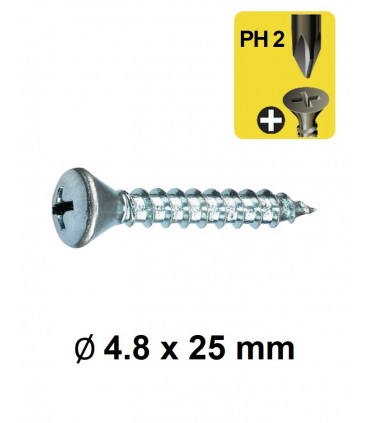 Vis tôle tête fraisée bombée empreinte cruciforme PH Ø 4.8 x 25 mm Vis tôle tête fraisée bombée empreinte cruciforme PH Ø 4.8 x 25 mm