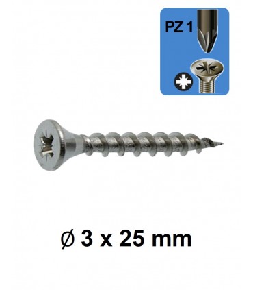 Vis multibois tête fraisée empreinte cruciforme PZ Ø 3 x 25 mm