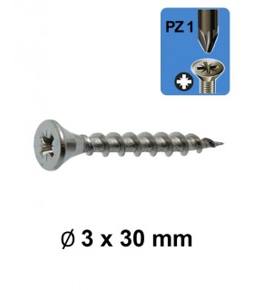 Vis multibois tête fraisée empreinte cruciforme PZ Ø 3 x 30 mm