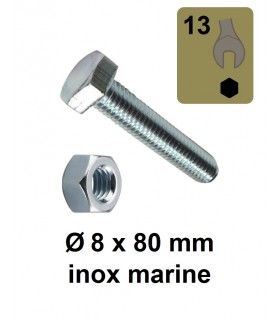 Boulons 6 pans 8 x 80 mm inox marine