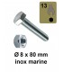 Boulons 6 pans 8 x 80 mm inox marine