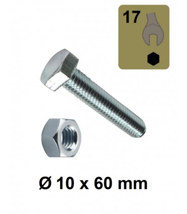 Boulons 6 pans 10 x 60 mm acier zingué