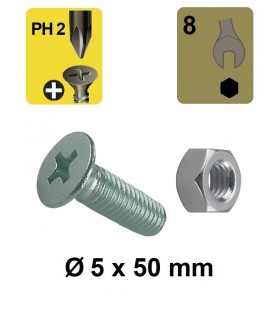 Boulons tête fraisée 5 x 50 mm acier zingué