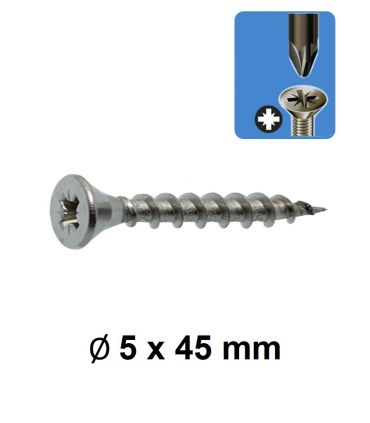 Vis multibois tête fraisée empreinte cruciforme PZ Ø 5 x 45 mm