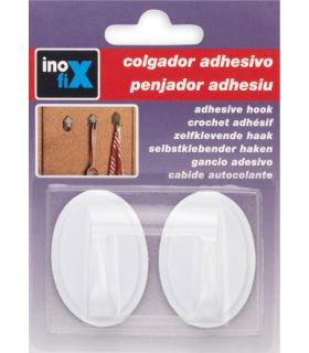 Crochet adhésif ovale blanc x2