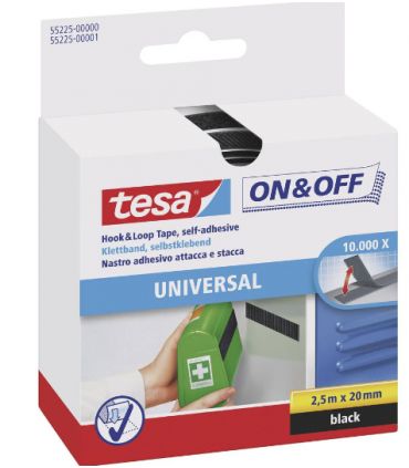 Bande auto-agrippante velcro On&off noire 2.5mx20mm