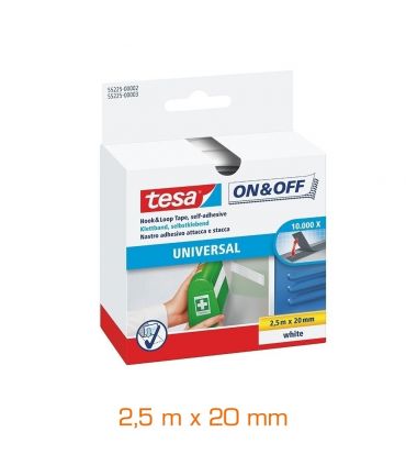 Bande auto-agrippante velcro On&off blanche 2.5mx20mm