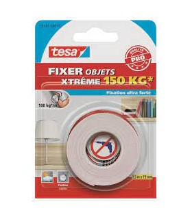 Adhésif double face Xtreme 150kg 1.5mx19mm Tesa