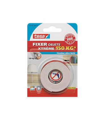 Adhésif double face Xtreme 150kg 1.5mx19mm Tesa