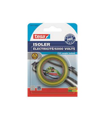 Adhésif isolation électrique jaune/vert 10x15mm Tesa