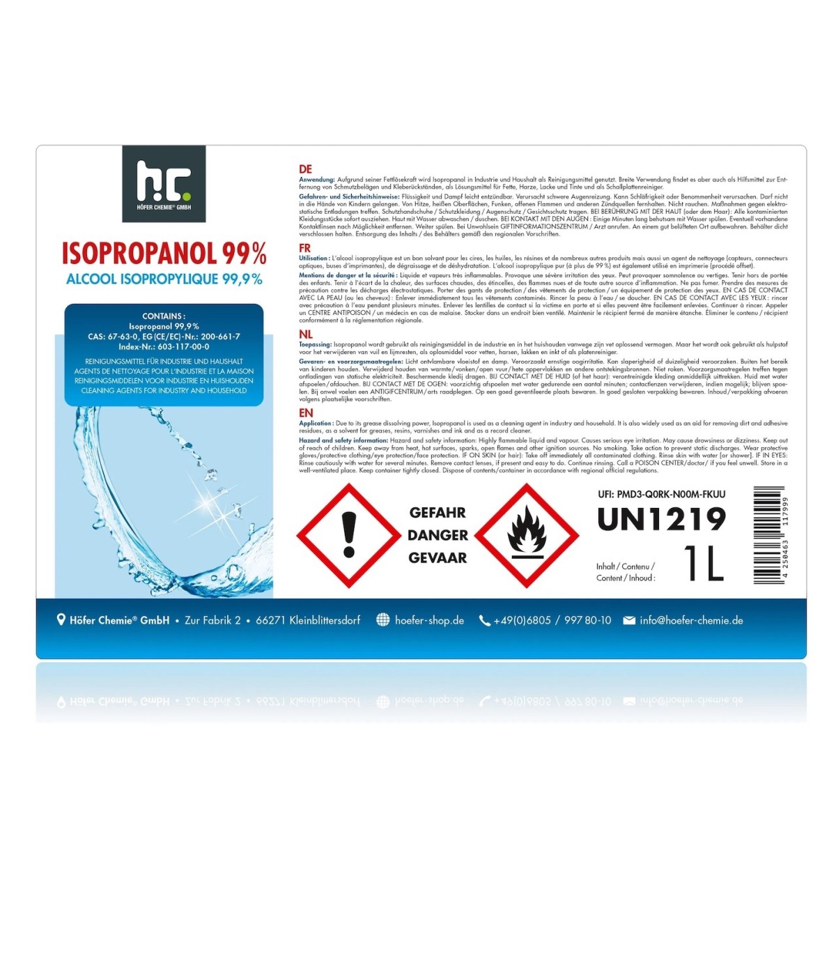 Alcohol isopropylique - Isopropanol - IPA - Isopropyle - 99,9
