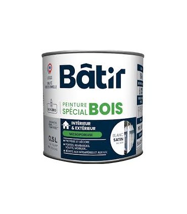 Peinture bois satin écolabel 0.5 L blanc