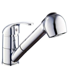 Robinet mitigeur évier à douchette chrome Pola