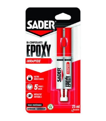 Colle epoxy rapide seringue 25ml Sader