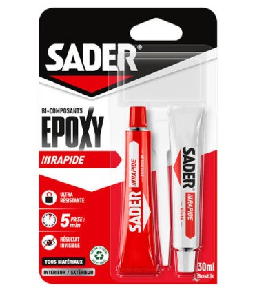 Colle epoxy rapide 2 tubes de 15ml Sader